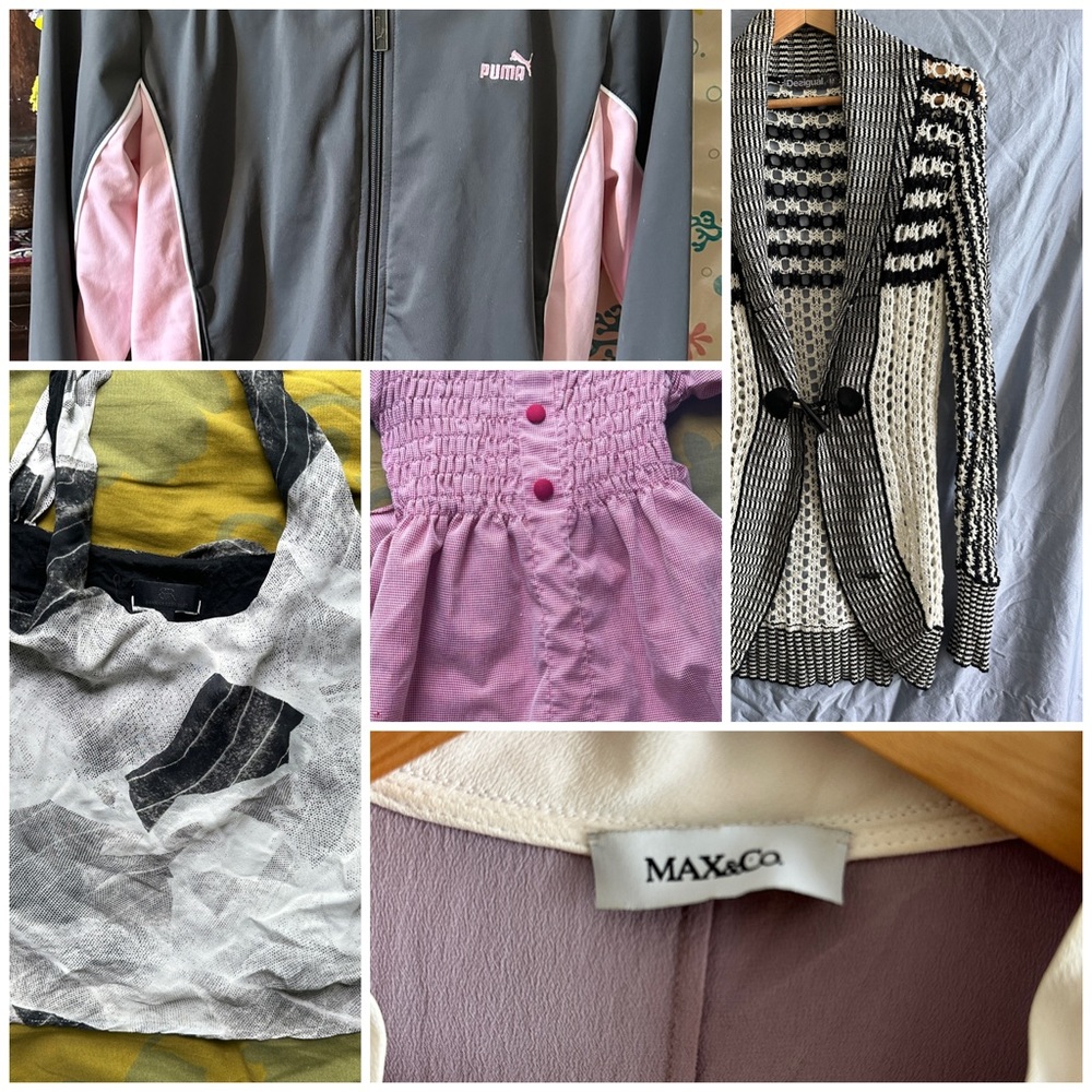 Collection(sm):2 dresses-Max&co+?, Puma jkt, Desigual sweater, Banana Republic t